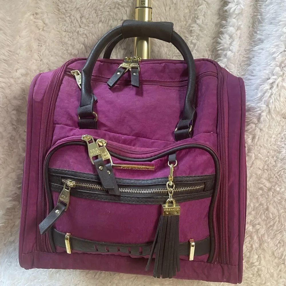 Steve Madden Designer Carry-on Suitcase weekender Nylon peek-a-boo purple.